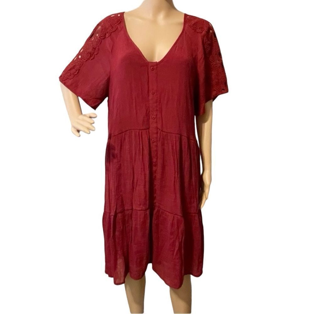 Just Found 1/2 Crochet Sleeve MIDI Dark Red Dress Size 1X